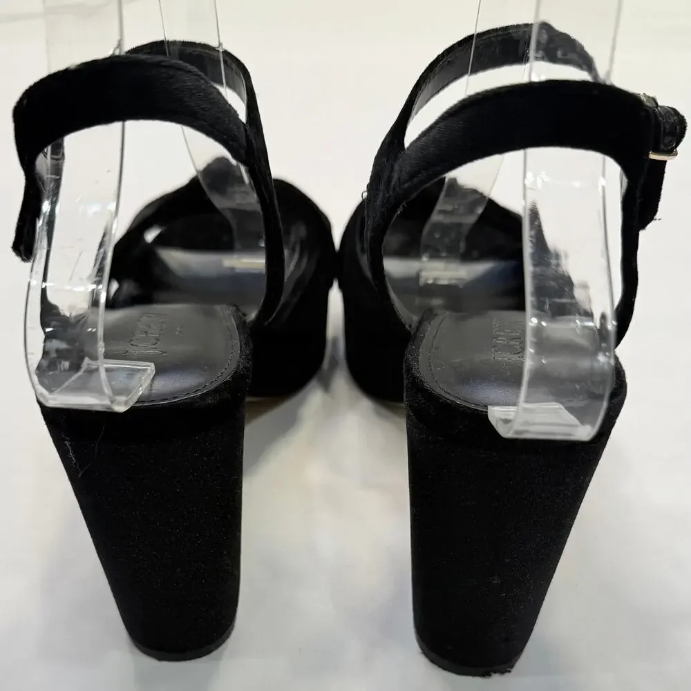 J.Crew Black Velvet Platform Heels Women’s 8 Block Heel Ankle Strap Sandals